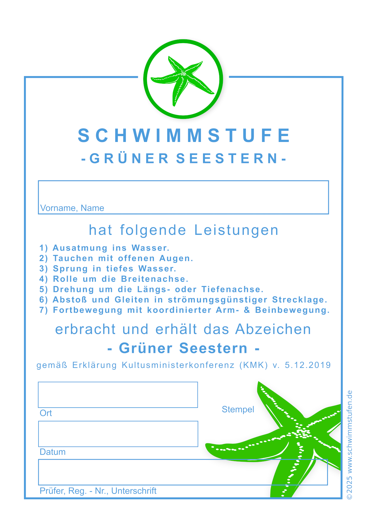 Urkunde Grüner Seestern
